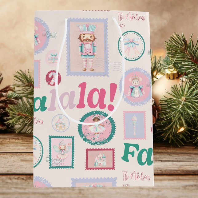 Sacola Para Presentes Média Açafrão Quebra-Nozes Rétro Pastel Natal (Criador carregado)