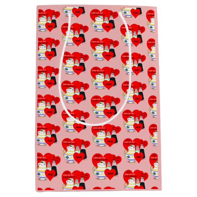 Sacola Para Presentes Média Açúcar e especiarias - Arte de Cartão de Namorados (Frente)