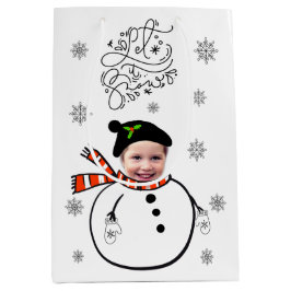 Sacola Para Presentes Média Adicionar Foto Rosto Snowman E Snowflakes Deixar n