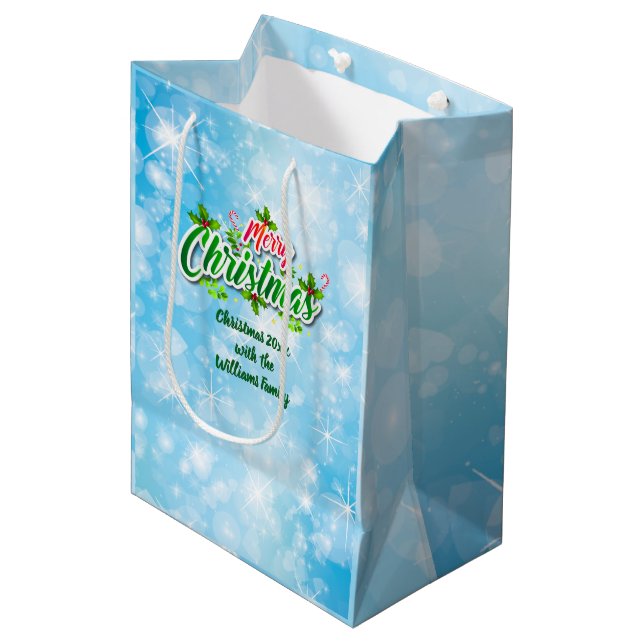 Sacola Para Presentes Média Adicionar Nome Correspondente a Feliz Presente Azu (Frente inclinada)