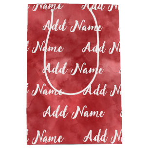 Sacola Para Presentes Média Adicionar Nome Personalizado Aquarela Vermelha