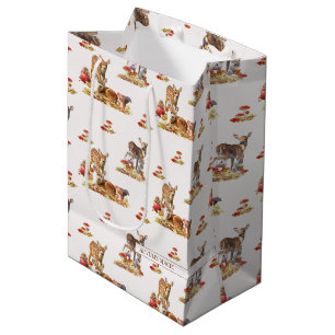 Sacola Para Presentes Média Adorável Padrão de Arte de Outono de Animais Flore