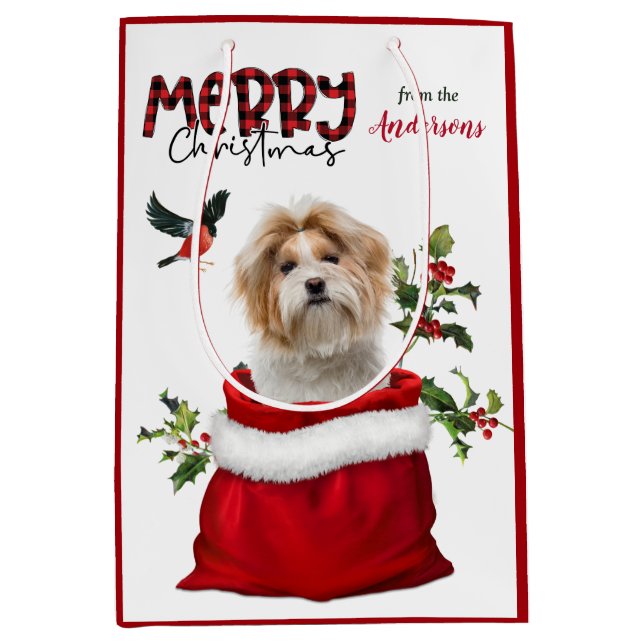Sacola Para Presentes Média Adorável Shih Tzu Dog Natal (Frente)
