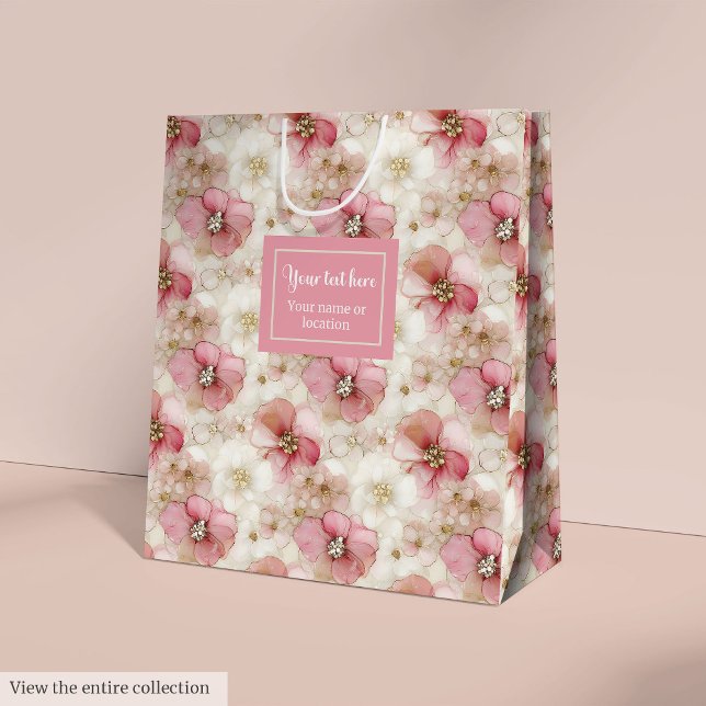 Sacola Para Presentes Média Aerial pink and gold floral sweet sixteen gift bag (Aerial pink and gold floral sweet sixteen gift bag)