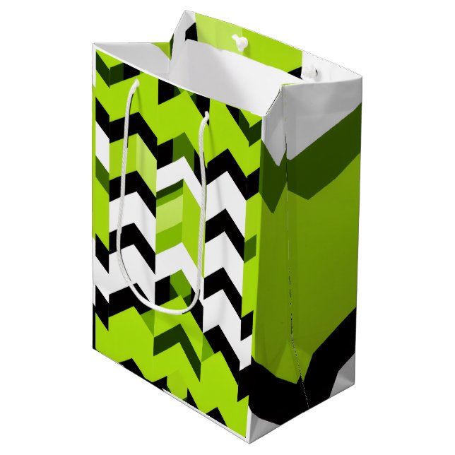Sacola Para Presentes Média Aesthetic Vibrant Wasabi Chevron Modern Texture (Frente inclinada)