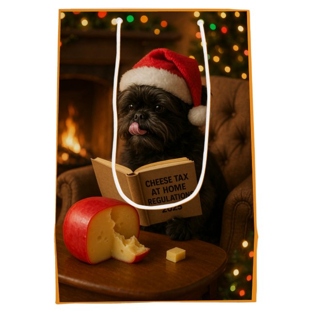 Sacola Para Presentes Média Affenpinscher "Cheese Tax" Christmas Gift Bag (Verso)
