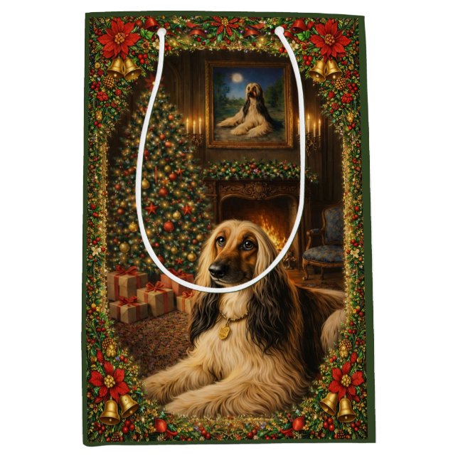 Sacola Para Presentes Média Afghan Hound Holiday Christmas  (Frente)