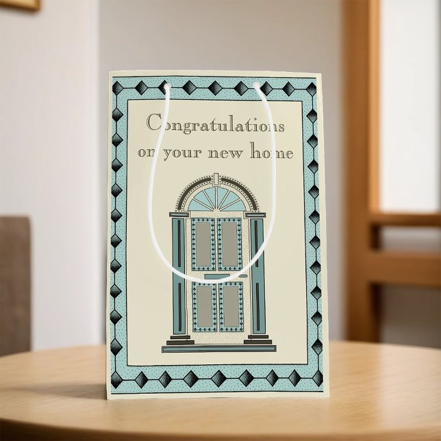 Sacola Para Presentes Média Agregamento de Portas Teais Elegante (Criador carregado)