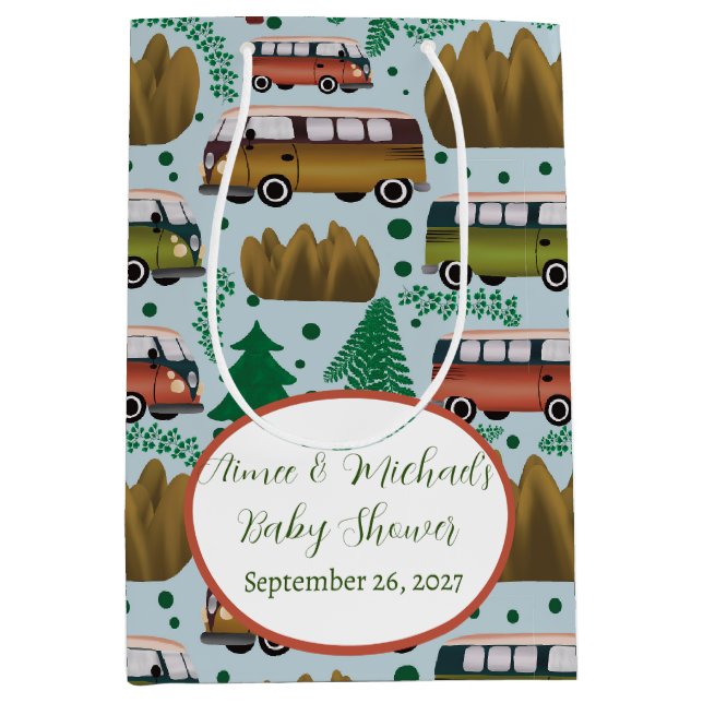 Sacola Para Presentes Média Aguardam Aventura o Chá de Camper Baby Boy (Frente)