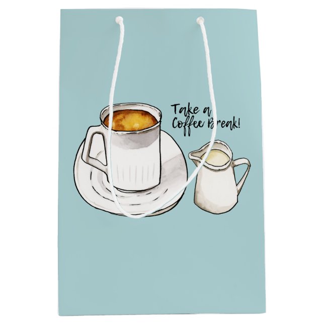 Sacola Para Presentes Média Aguarela da ruptura de café e ilustração da tinta (Frente)