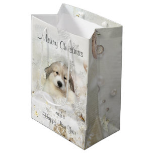Sacola Para Presentes Média Aguarela do filhote de cachorro de grandes