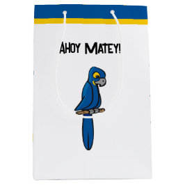 Sacola Para Presentes Média Ahoy Matey Pirate Parrot Cartoon, Funny Macaw Bird