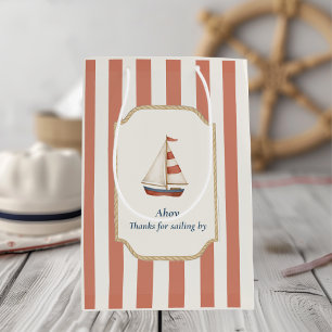 Sacola Para Presentes Média Ahoy Náutico Ahoy Red Stripes e veleiro