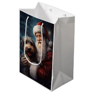 Sacola Para Presentes Média Airedale com Papai Noel Natal Festivo