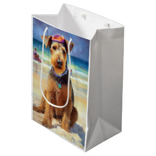 Sacola Para Presentes Média Airedale na Praia, presente de verão para amantes