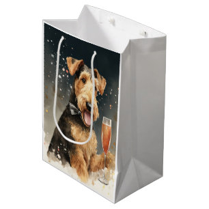 Sacola Para Presentes Média Airedale Terrier Ano Novo
