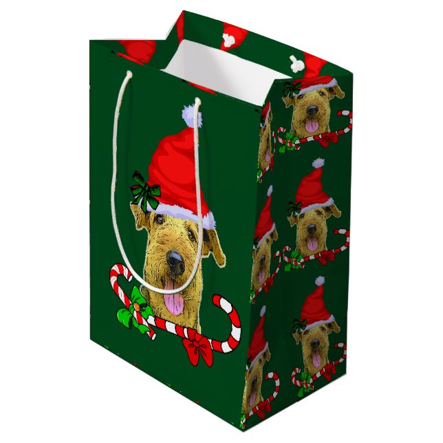 Sacola Para Presentes Média Airedale Terrier Christmas (Verso inclinado)