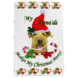 Sacola Para Presentes Média Airedale Terrier Christmas