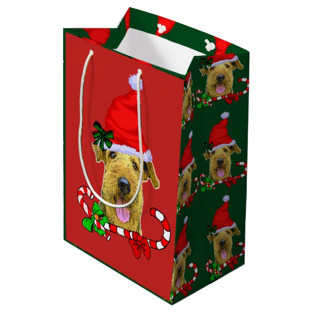 Sacola Para Presentes Média Airedale Terrier Christmas (Verso inclinado)