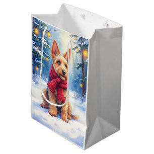 Sacola Para Presentes Média Airedale Terrier em aquarela Natal Nevado