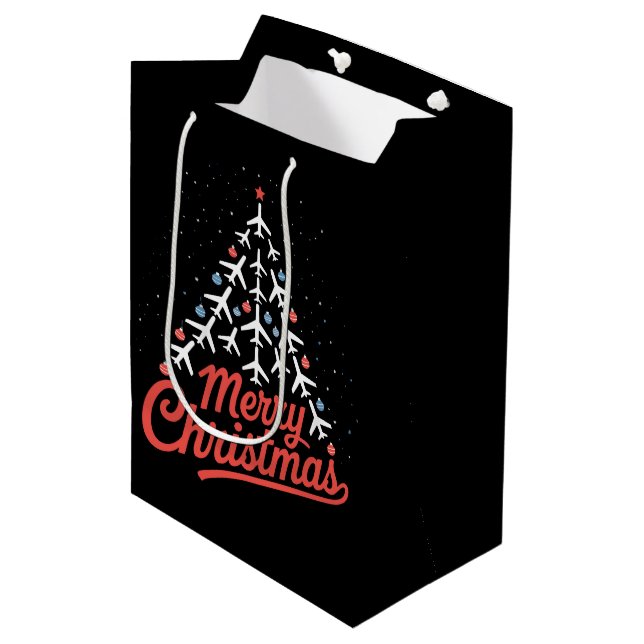 Sacola Para Presentes Média Airplane Christmas Tree Pilot (Frente inclinada)