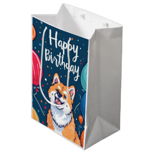 Sacola Para Presentes Média Akita com Balões de Aniversário