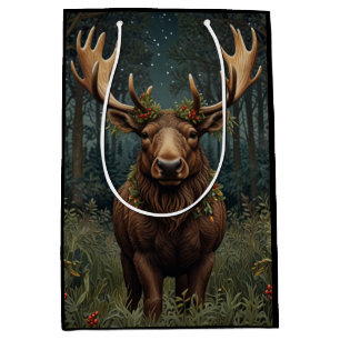 Sacola Para Presentes Média Alce de Natal rústico boho floresta floresta