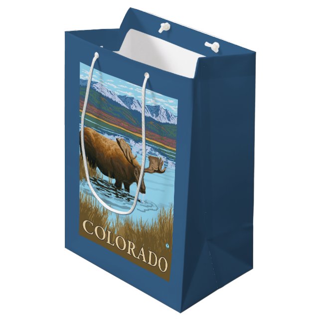 Sacola Para Presentes Média Alces DrinkingColorado (Frente inclinada)