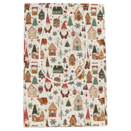 Sacola Para Presentes Média Aldeia dos Gnomos Nórdicos e Gengibre