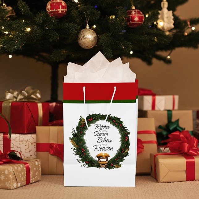 Sacola Para Presentes Média Alegra-se e acredita na natividade (Criador carregado)
