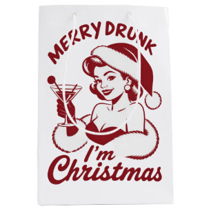 Sacola Para Presentes Média Alegre Bebado Sou Natal Coquetel Snarky Bebendo