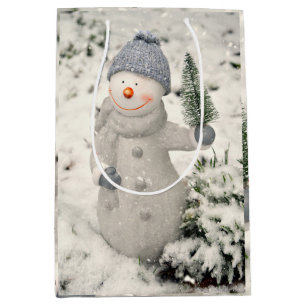 Sacola Para Presentes Média Alegria de Natal com Snowman Sorridente