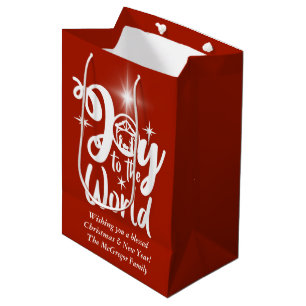 Sacola Para Presentes Média Alegria Natal ao Mundo Vermelho e Branco