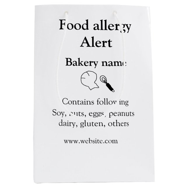 Sacola Para Presentes Média Alerta de alergia de comida adicionar nome texto i (Frente)