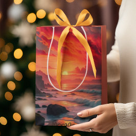 Sacola Para Presentes Média Alfery Fiery Sunset Coastline - Clipes Oceanos