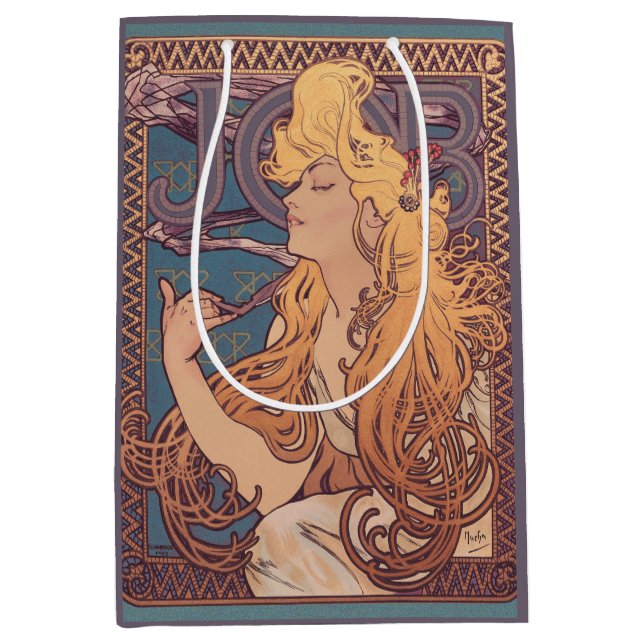 Sacola Para Presentes Média Alfonse Mucha Job Art Nouveau mulher (Frente)