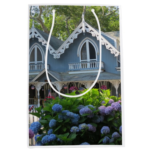 Sacola Para Presentes Média Algodão Vitoriano em Azul - Vinha de Martha (Frente)