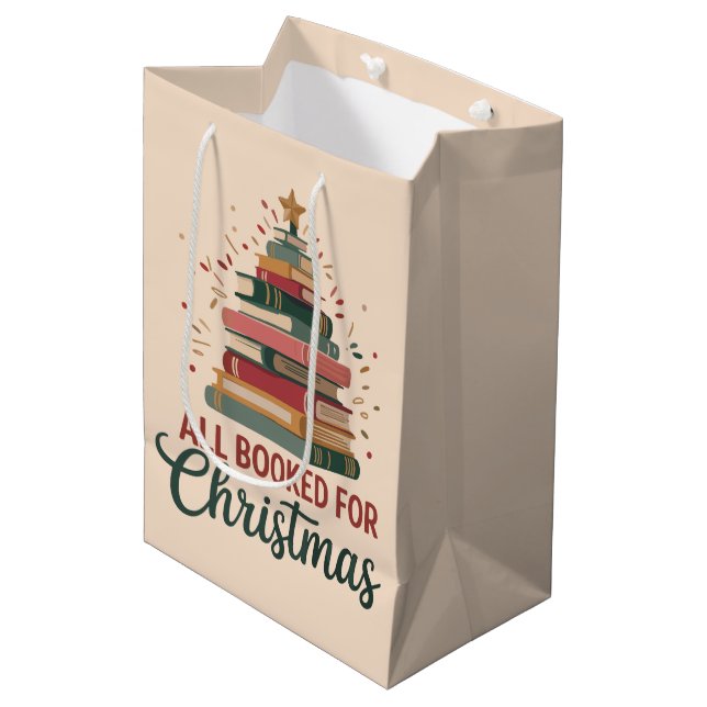 Sacola Para Presentes Média All Booked for Christmas Book Tree Xmas Teacher  (Frente inclinada)