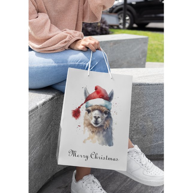 Sacola Para Presentes Média Alpaca de Natal bonito, personalizado (Criador carregado)