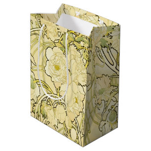 Sacola Para Presentes Média Alphonse Mucha Peonias Padrão Floral Art Nouveau
