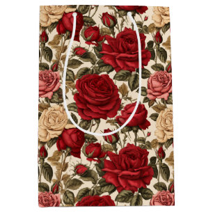 Sacola Para Presentes Média Aluring Red & White Roses - Padrão Floral Chic