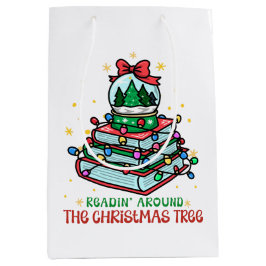 Sacola Para Presentes Média Amante de Livros de Natal Festivo