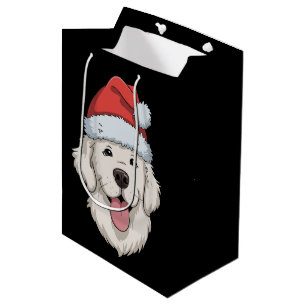 Sacola Para Presentes Média Amante do Retriever Dourado Creme Chapéu de Natal