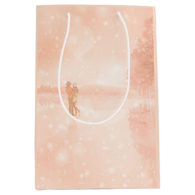 Sacola Para Presentes Média Amantes em lagoa congelada (Frente)