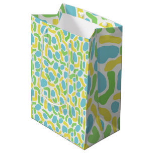 Sacola Para Presentes Média Amarelo Moderno, Verde Lima e Azul Bebê Abstrato
