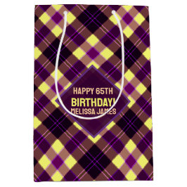 Sacola Para Presentes Média Amarelo Roxo Marrom Moderno Xadrez Escocês Persona