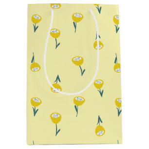 Sacola Para Presentes Média Amarelo Vintage Flor