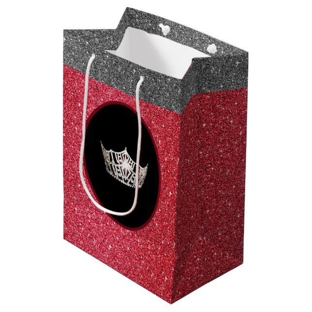 Sacola Para Presentes Média América Silver Crown Red FX GlitterGift Bag (Frente inclinada)