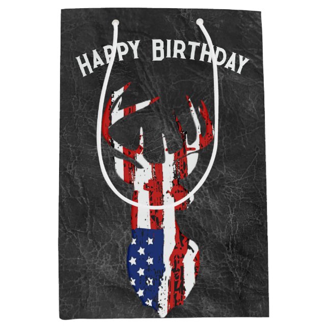 Sacola Para Presentes Média American Flag Deer on Leather (Frente)