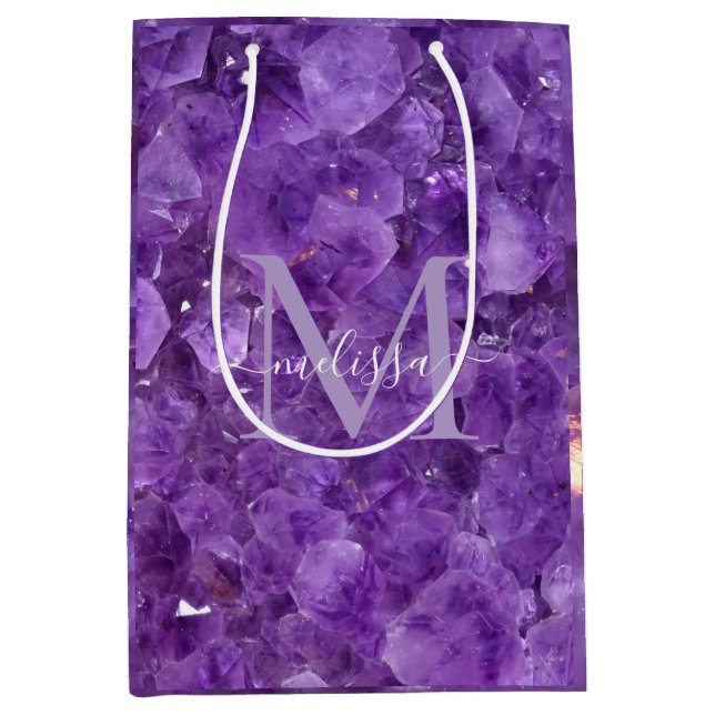Sacola Para Presentes Média Amethyst Birthstone Monogram Personalized Name (Frente)